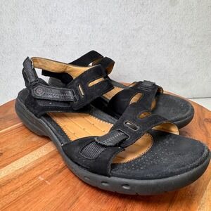 Unstructured by Clarks Black Leather Sandals Comfort Adjustable Straps Womens 8M